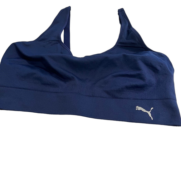 Puma Womens Sports T-Shirt Bra Size Large Navy Blue Adjustable Straps - Picture 2 of 4